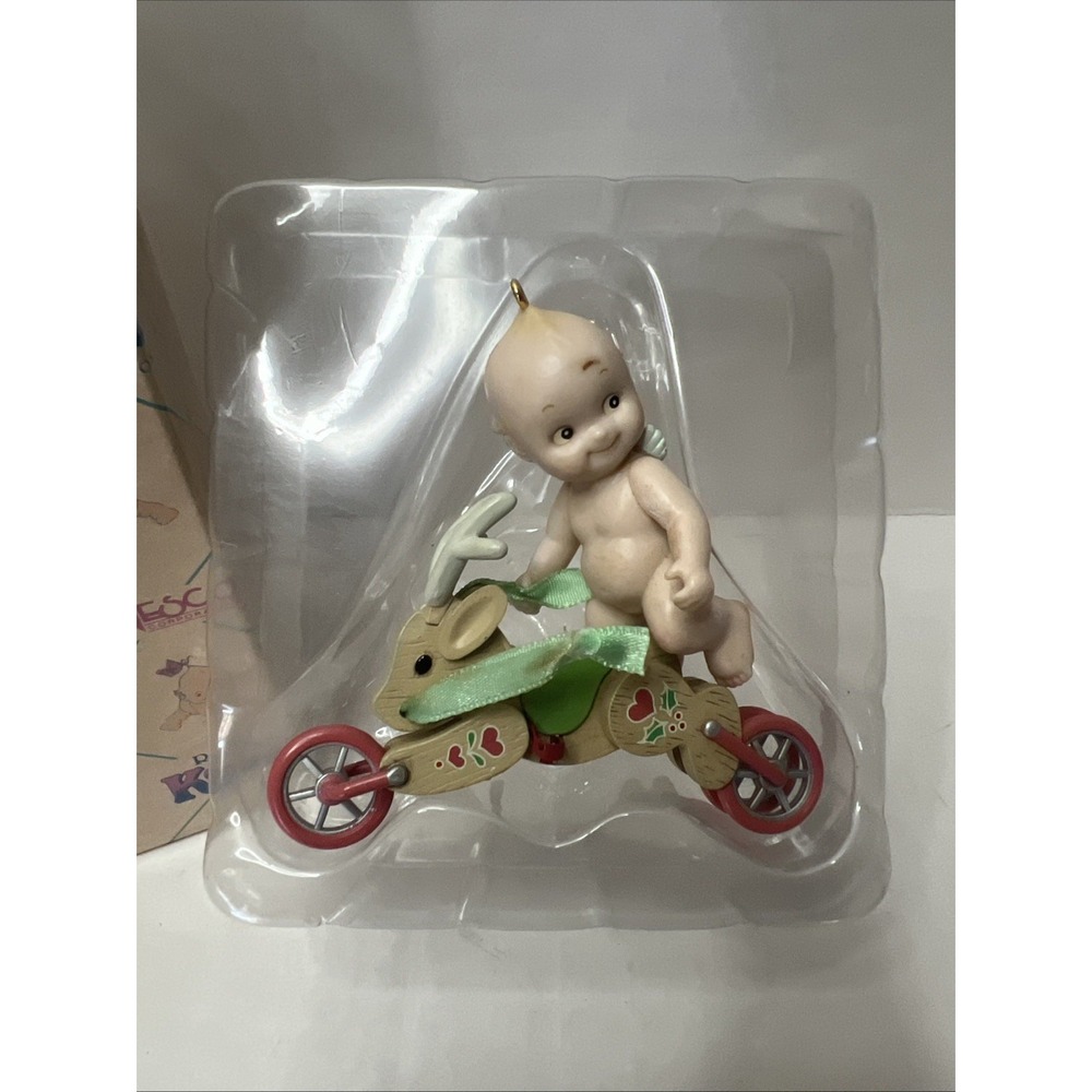 NEW 1993 VINTAGE KEWPIE ON A REINDEER TOY HANGING ROSE O'NEILL ORNAMENT RETIRED